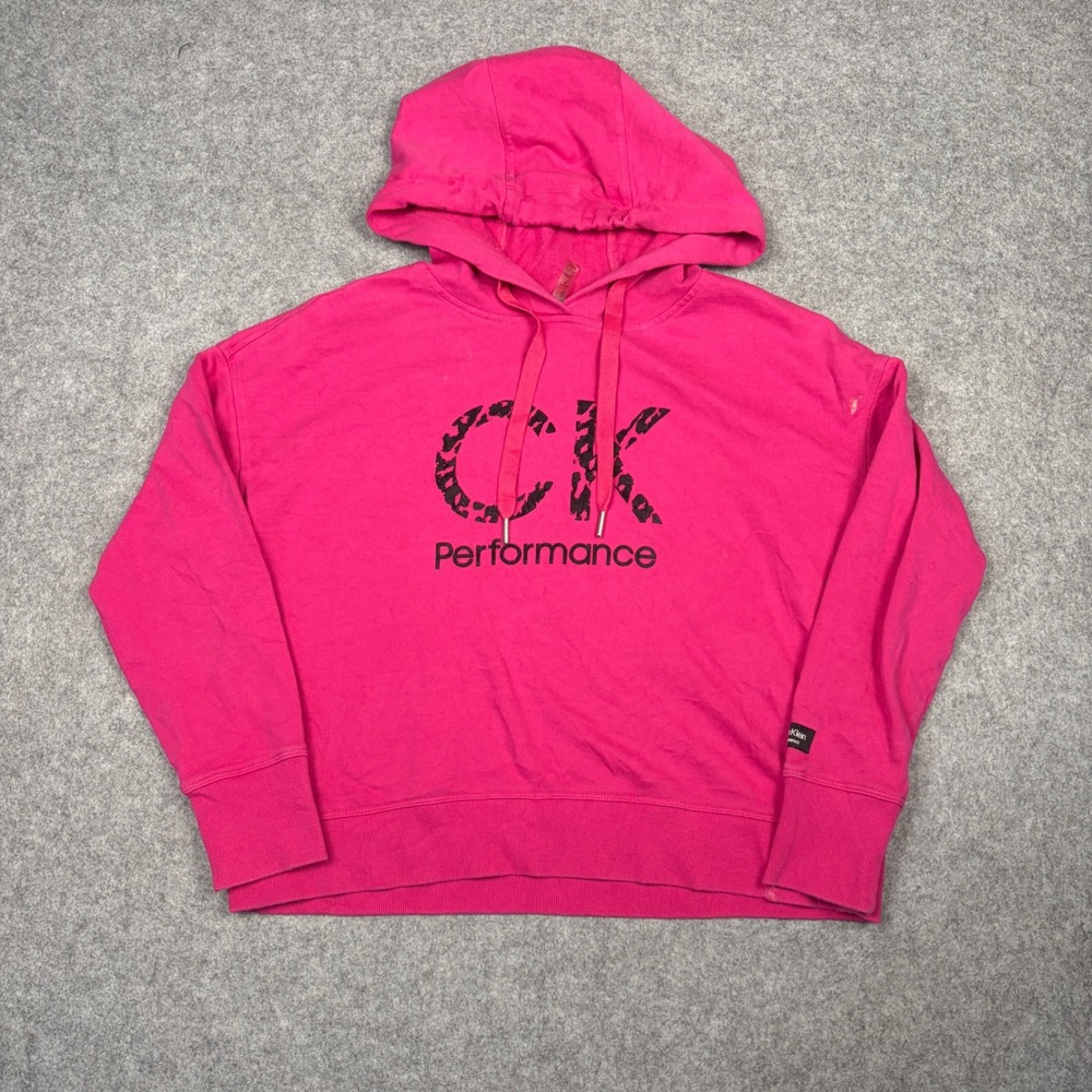 Calvin Klein Performance Pink Logo Hoodie Womens Medium Animal Print CK Pullover